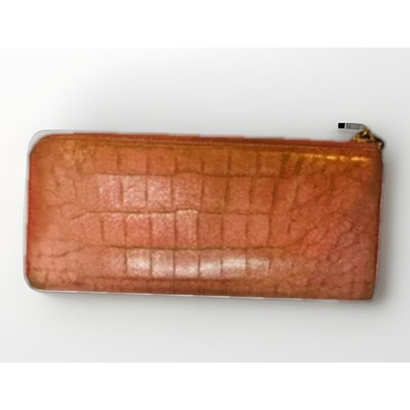 Miu Miu Pink Croc Embossed Leather Zip Around Wallet Authentic - Picture 2 of 13